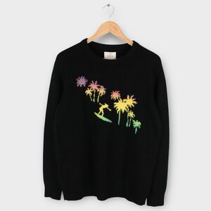 HARDEN Cashmere Sweater Black Surfer Palm Tree Graphic‎ USA Made Men's M